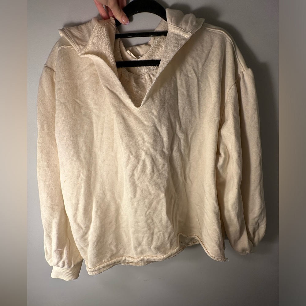 ZENANA- Baggy fit hoodie/cutout neckline/trendy poofy shoulder sleeves/ size S